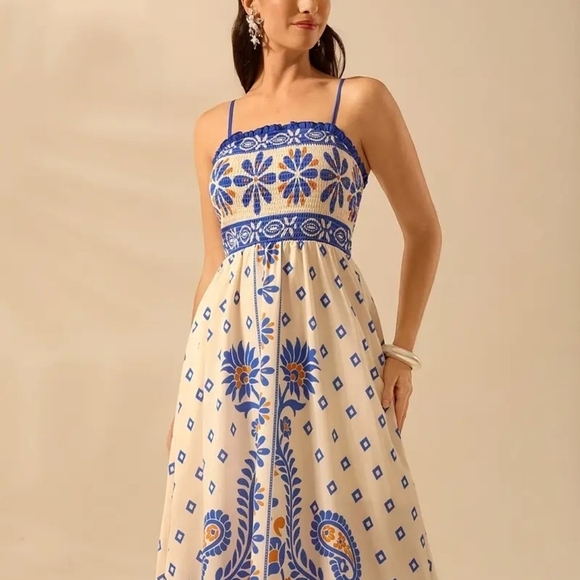 Blue and Orange Spaghetti Strap Sundress - Picture 5 of 12